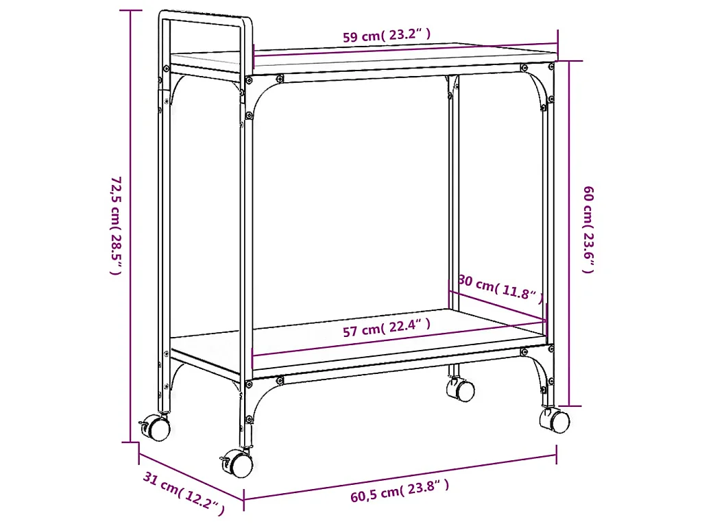 Carrello da Cucina Rovere Fumo 60,5x31x72,5cm Legno Multistrato