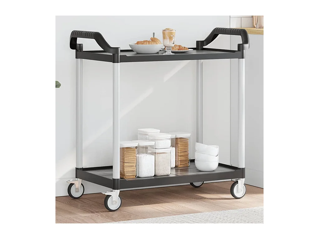 Trolley 2-laags 99x50x97 cm aluminium zwart