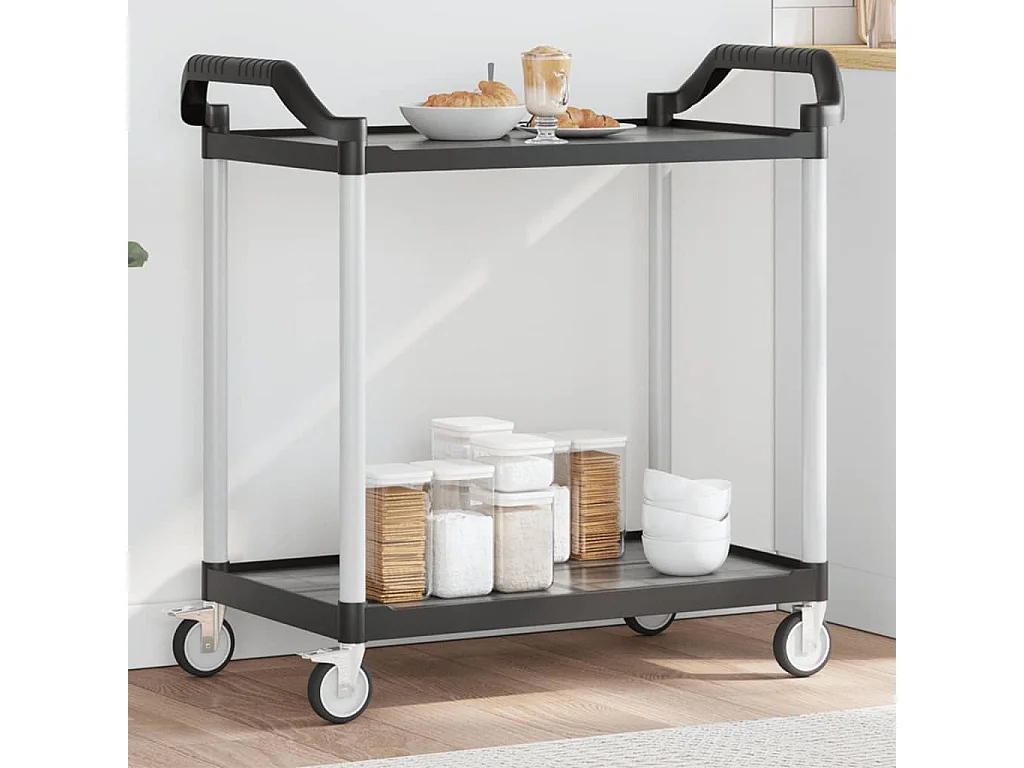 Carrello a 2 Ripiani Nero 99x50x97 cm in Alluminio
