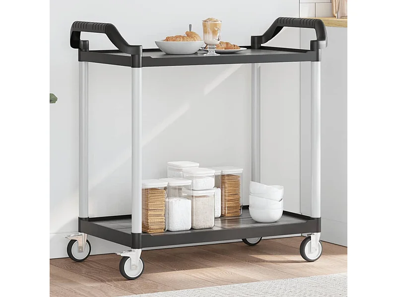 Carrello a 2 Ripiani Nero 99x50x97 cm in Alluminio