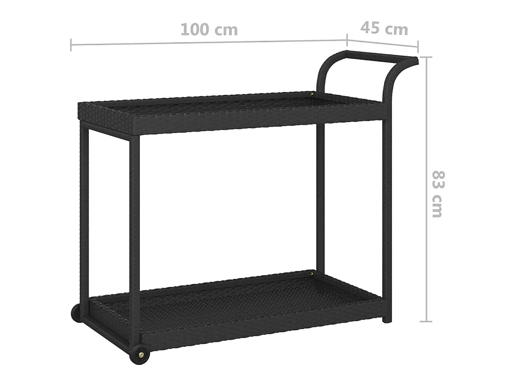 Chariot de bar Noir 100x45x83 cm Résine tressée