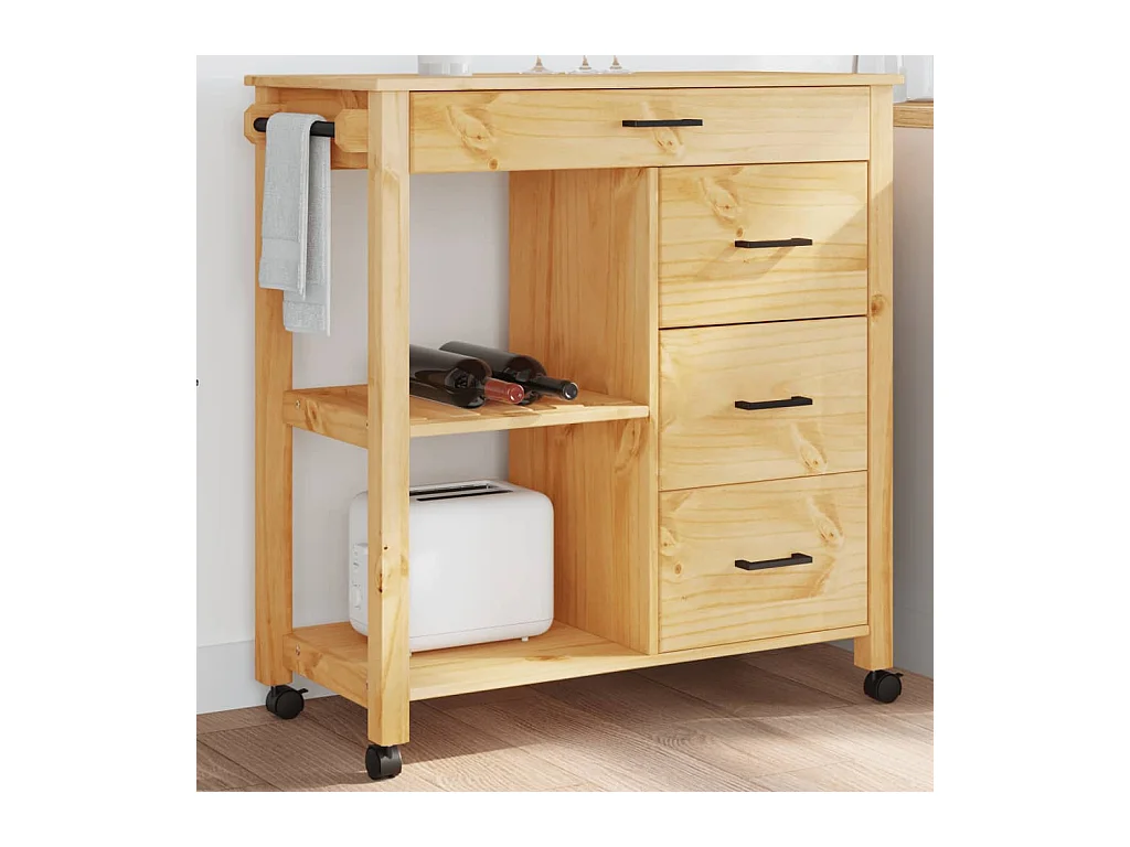 Chariot de cuisine MONZA 84x40x90 cm bois massif de pin