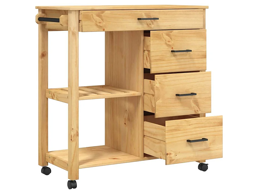 Chariot de cuisine MONZA 84x40x88,5 cm cire de miel bois massif de pin