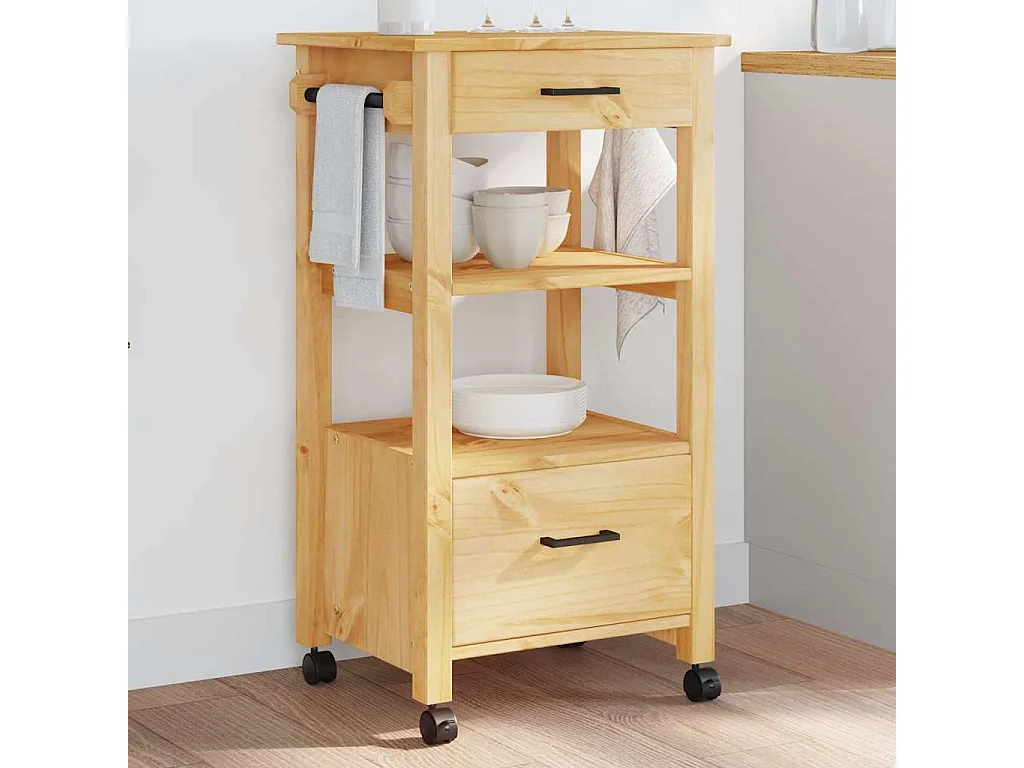 Chariot de cuisine MONZA 48x40x88,5 cm bois massif de pin