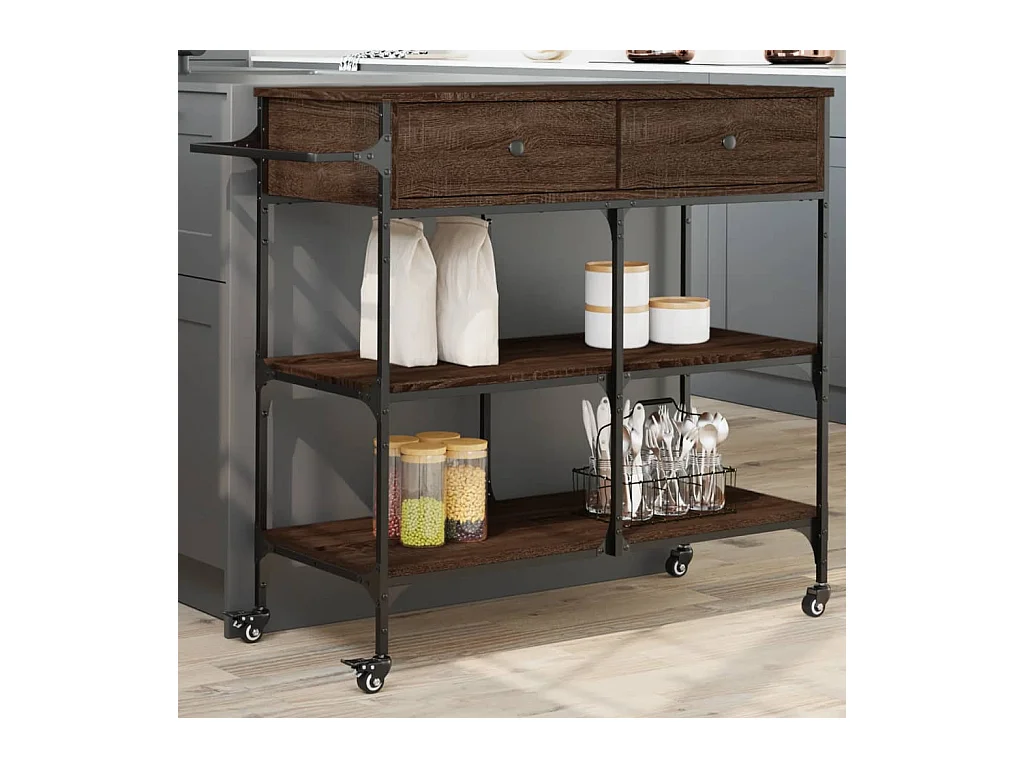 Chariot de cuisine chêne marron 105x42x95 cm bois d'ingénierie