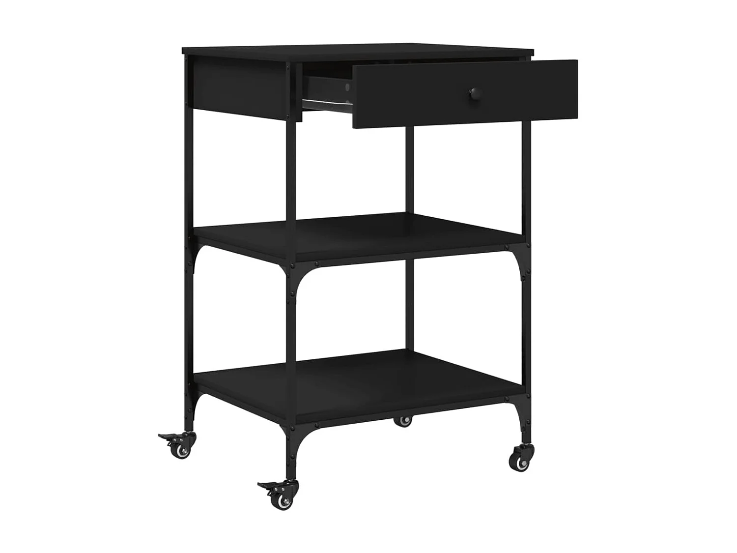 Chariot de cuisine noir 60x48x89,5 cm bois d'ingénierie