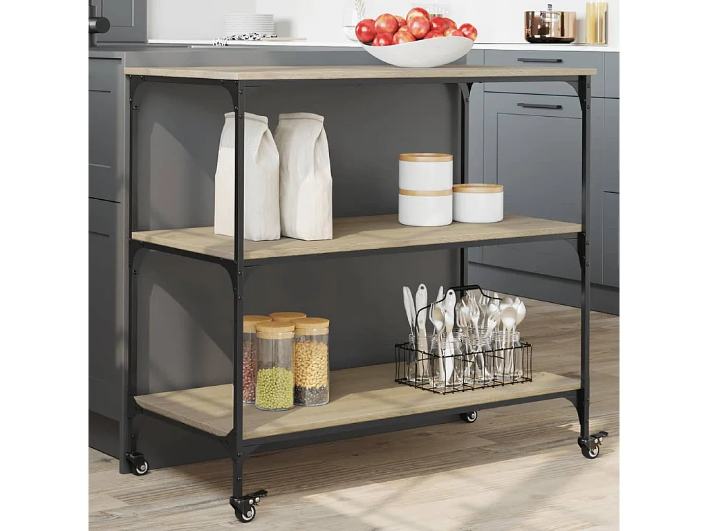 Chariot de cuisine chêne sonoma 102x50x95 cm bois d'ingénierie