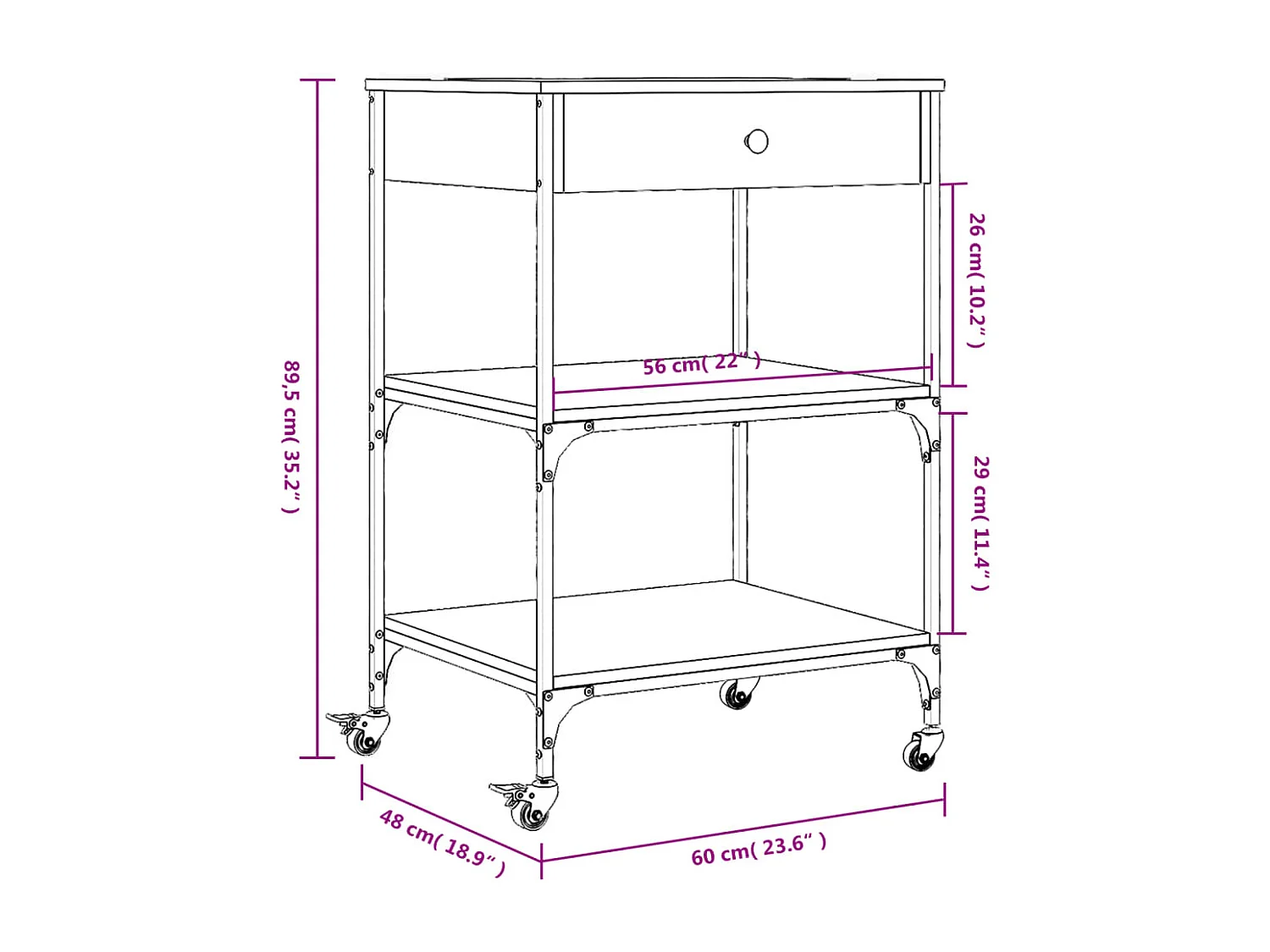 Küchenwagen Sonoma-Eiche 60x48x89,5 cm Holzwerkstoff