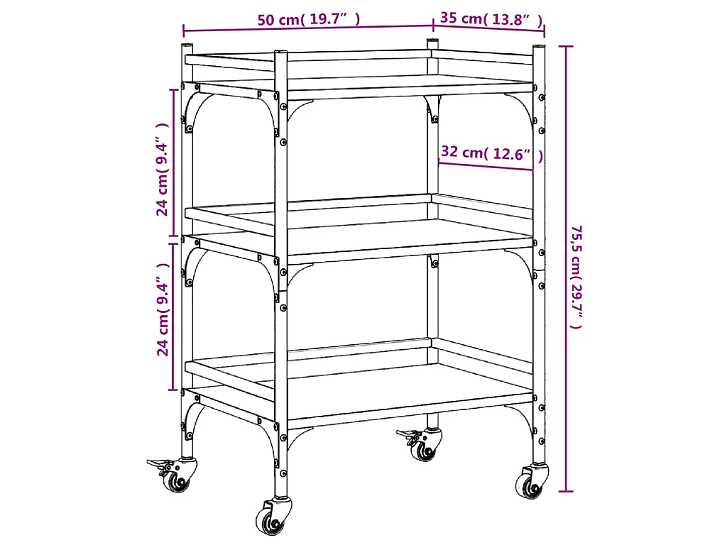 Chariot de cuisine sonoma gris 50x35x75,5 cm bois d'ingénierie