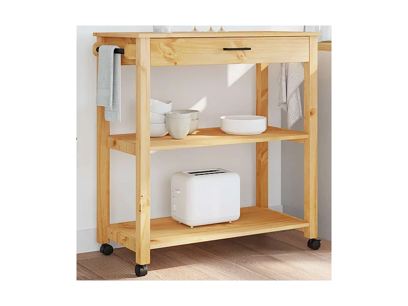 Carrello da Cucina MONZA 84x40x88,5 cm in Legno Massello di Pino