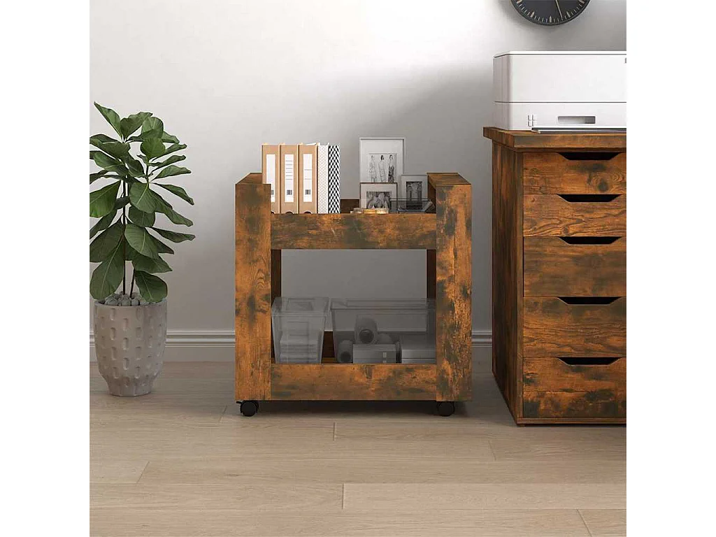 Chariot de bureau Chêne fumé 60x45x60 cm Bois d'ingénierie