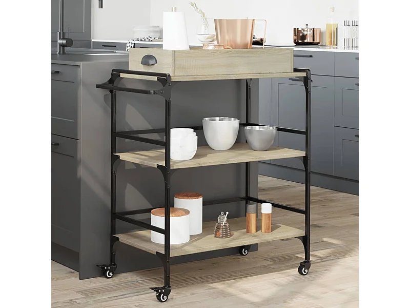 Carrello Cucina Rovere Sonoma 81,5x41x92,5 cm Legno Multistrato