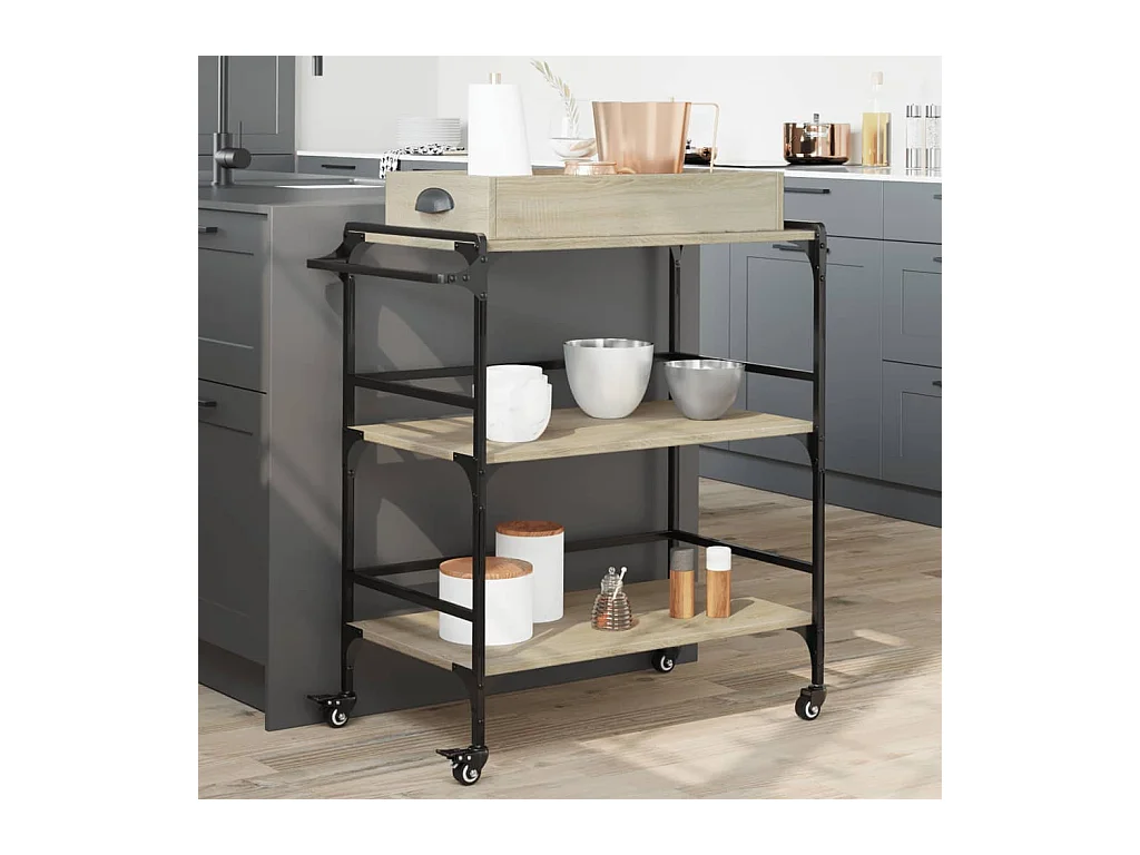 Carrello Cucina Rovere Sonoma 81,5x41x92,5 cm Legno Multistrato