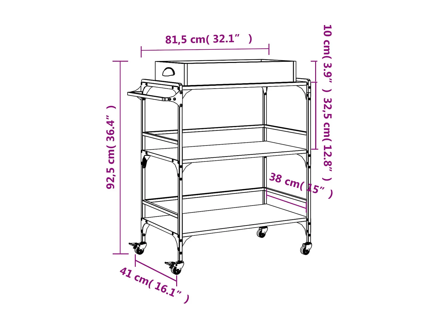 Chariot de cuisine chêne sonoma 81,5x41x92,5 cm bois ingénierie