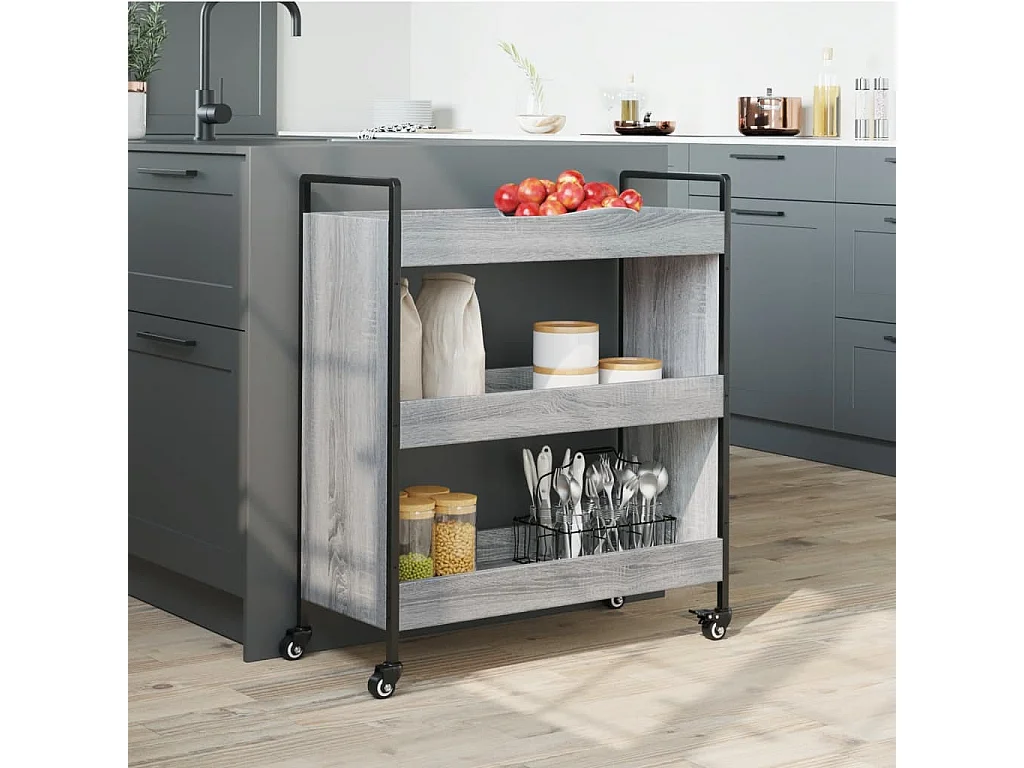 Chariot de cuisine sonoma gris 70x30x82 cm bois d'ingénierie