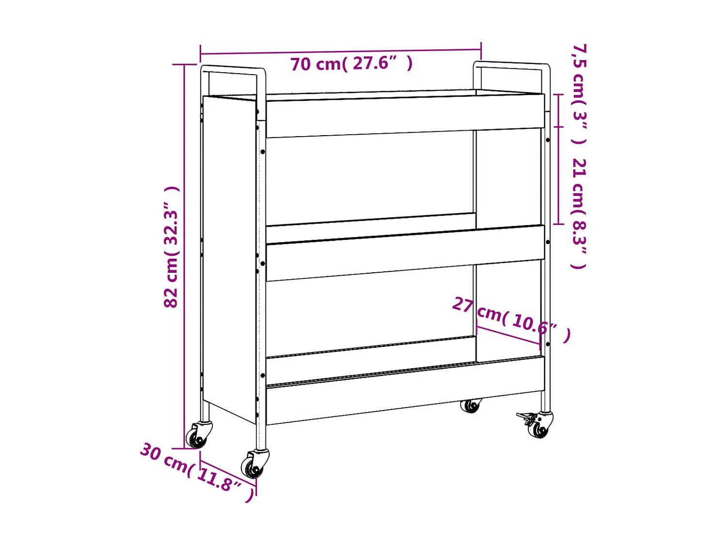 Keukentrolley 70x30x82 cm bewerkt hout grijs sonoma eikenkleur