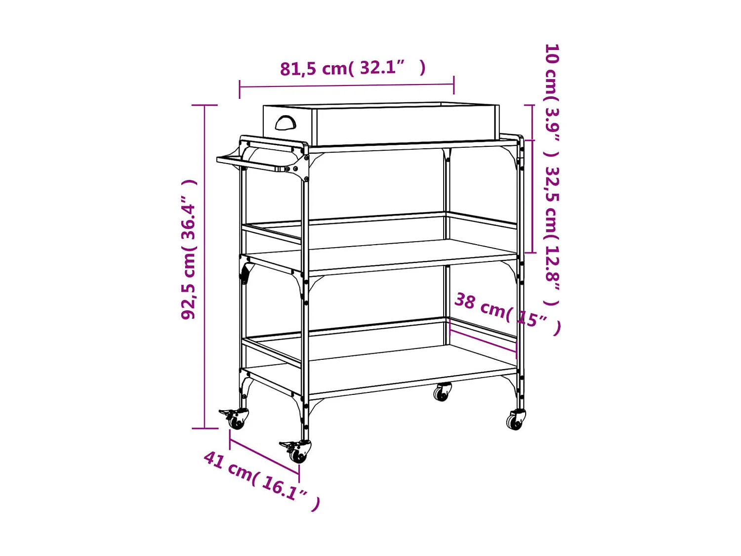 Küchenwagen Braun Eichen-Optik 81,5x41x92,5 cm Holzwerkstoff