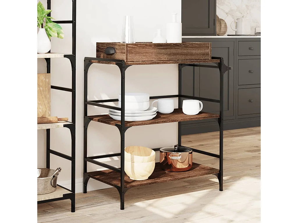 Chariot de cuisine chêne marron 81,5x41x92,5 cm bois ingénierie