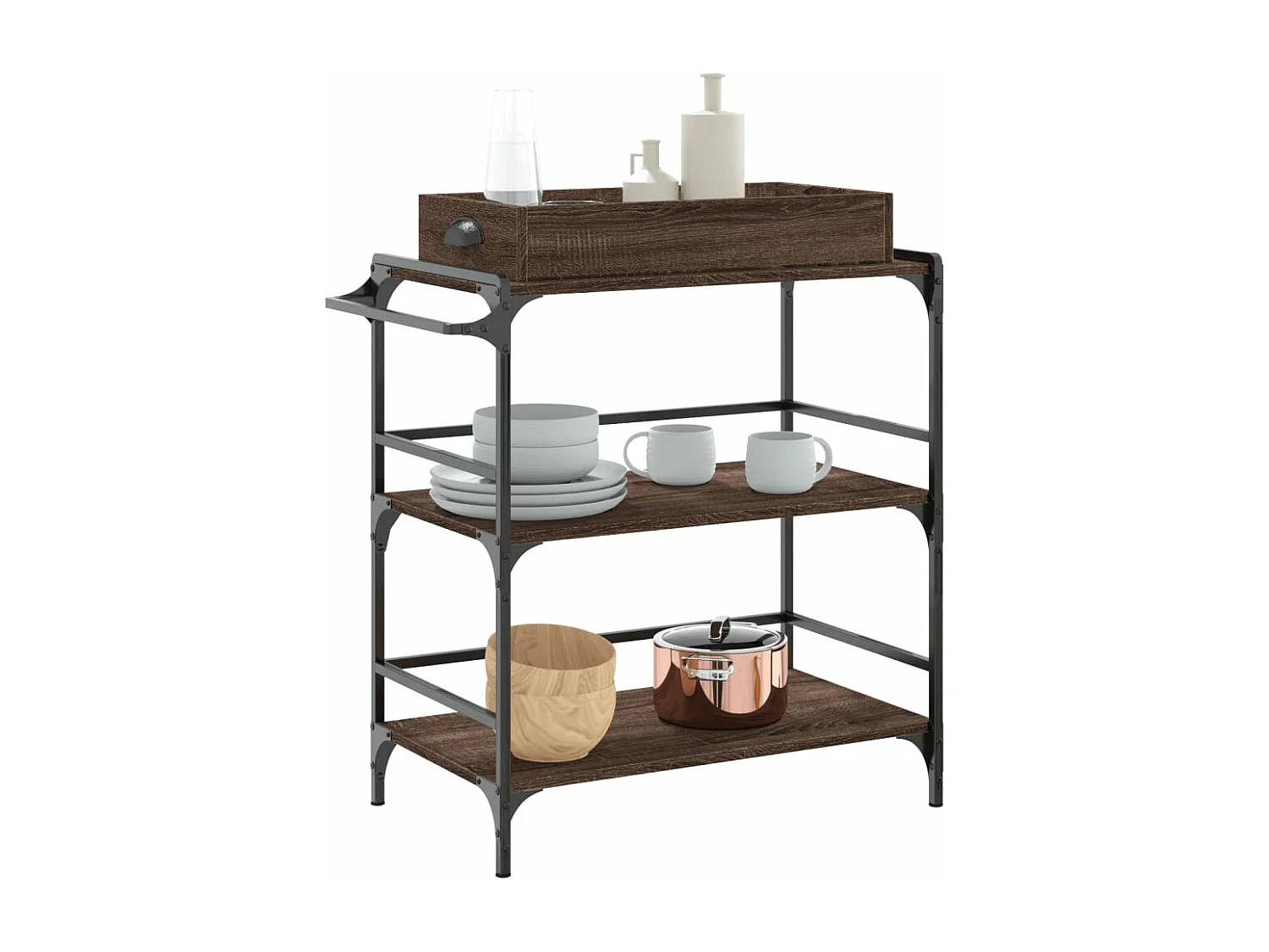 Chariot de cuisine chêne marron 81,5x41x92,5 cm bois ingénierie