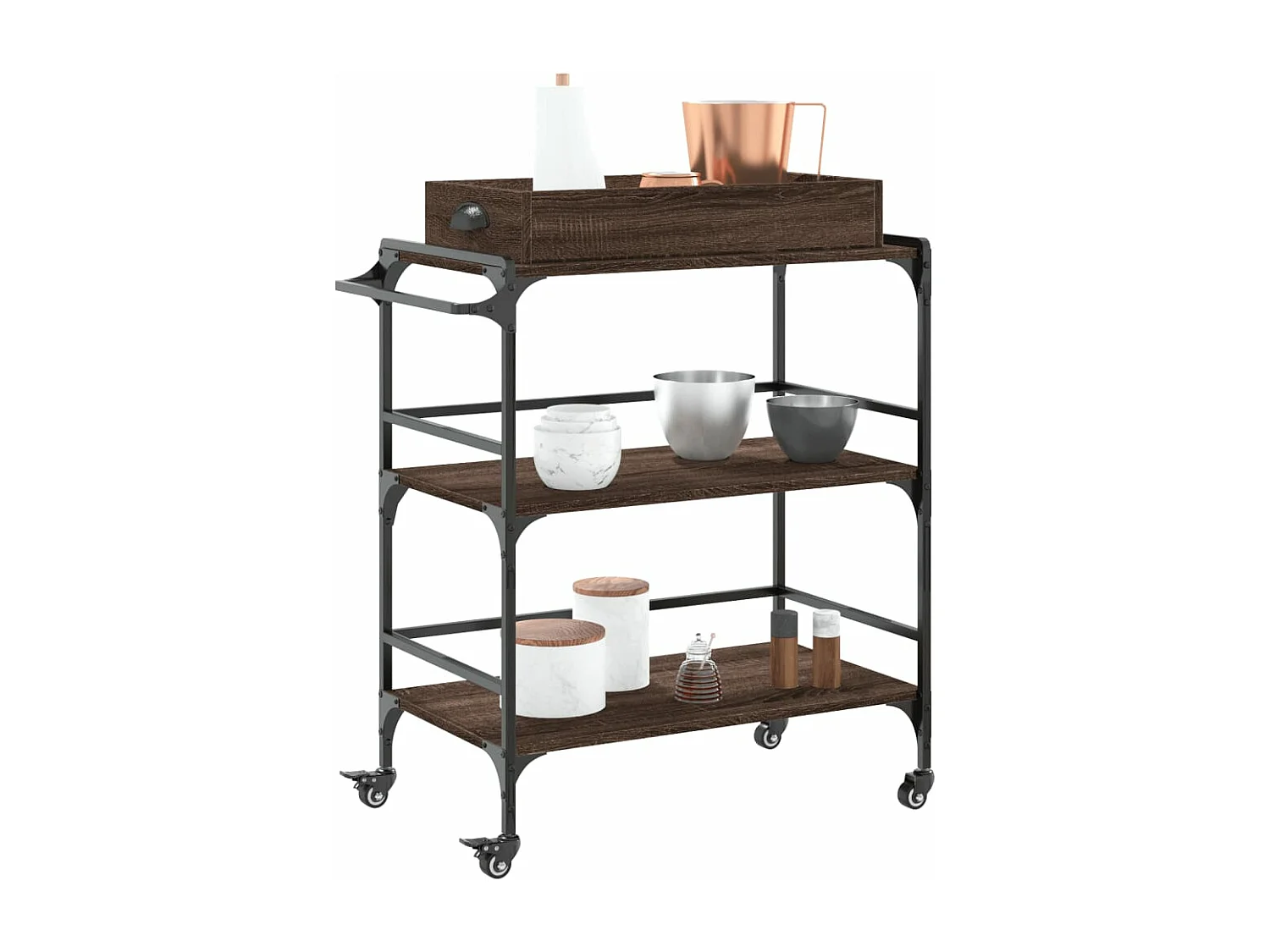 Chariot de cuisine chêne marron 81,5x41x92,5 cm bois ingénierie