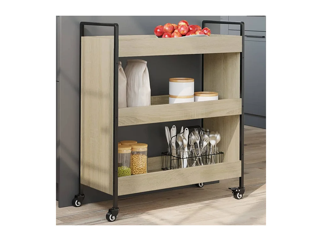 Chariot de cuisine chêne sonoma 70x30x82 cm bois d'ingénierie