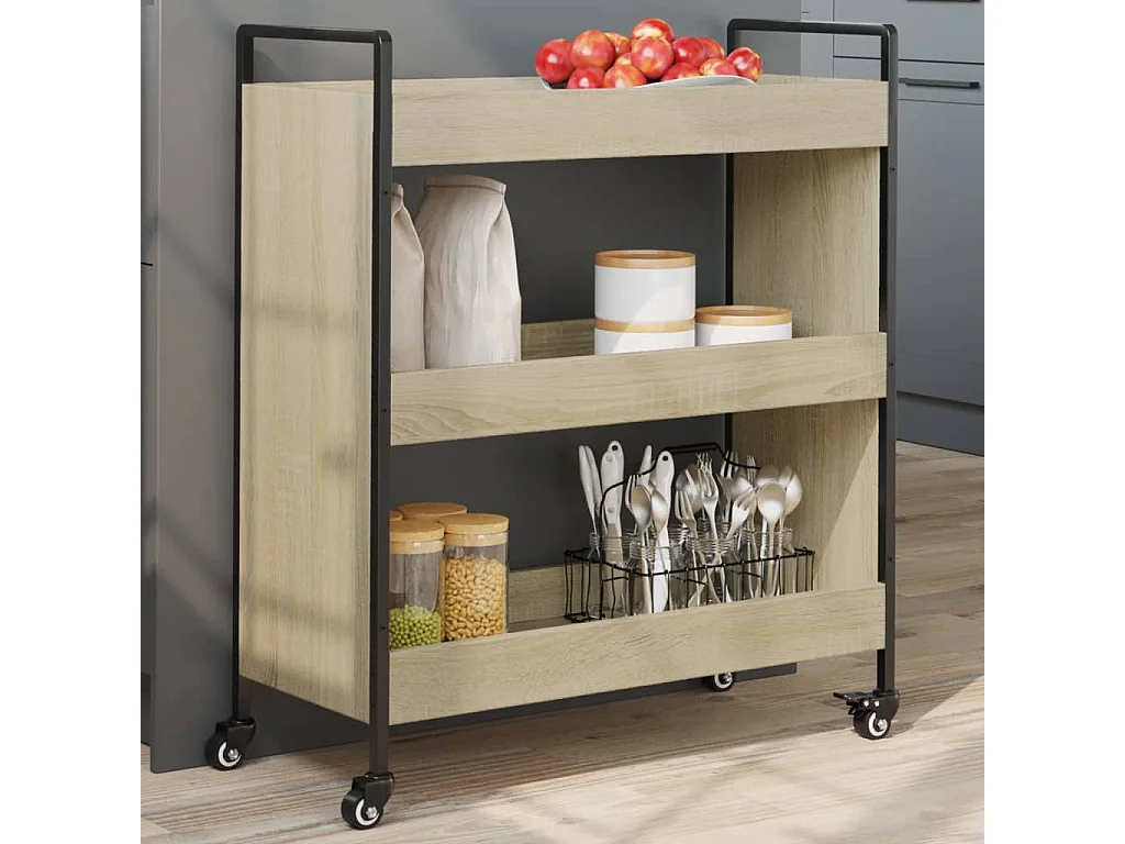 Chariot de cuisine chêne sonoma 70x30x82 cm bois d'ingénierie