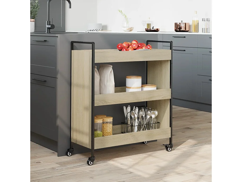 Chariot de cuisine chêne sonoma 70x30x82 cm bois d'ingénierie