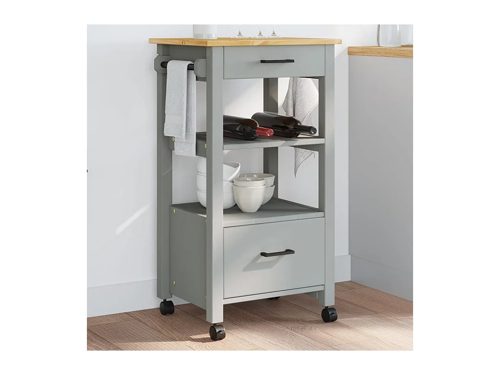 Carrello da Cucina MONZA 48x40x90 cm in Legno Massello di Pino