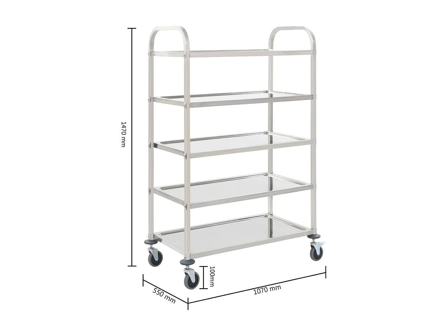 Chariot de cuisine à 5 niveaux 107x55x147 cm Acier inoxydable