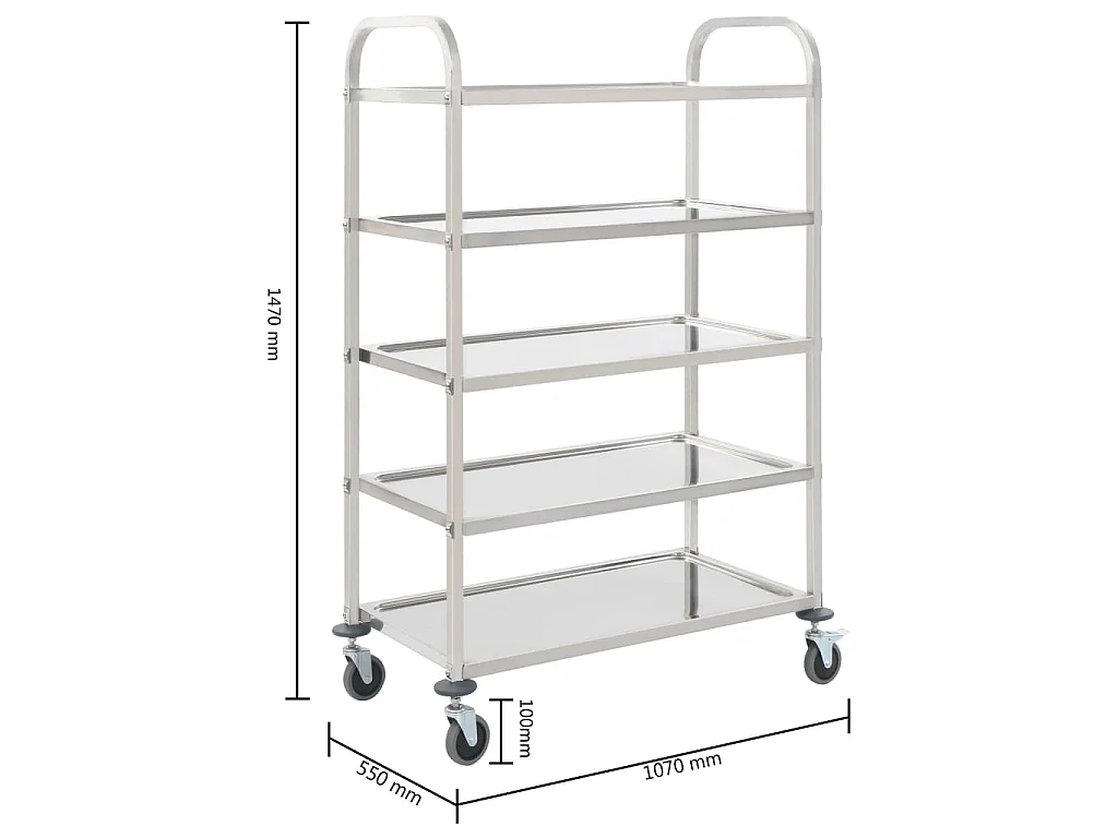 Carrinho de cozinha de 5 níveis 107x55x147 cm aço inoxidável