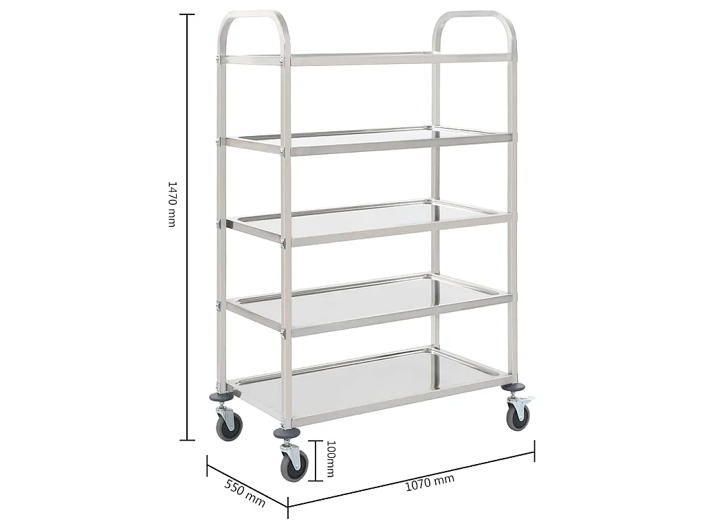 Carrinho de cozinha de 5 níveis 107x55x147 cm aço inoxidável