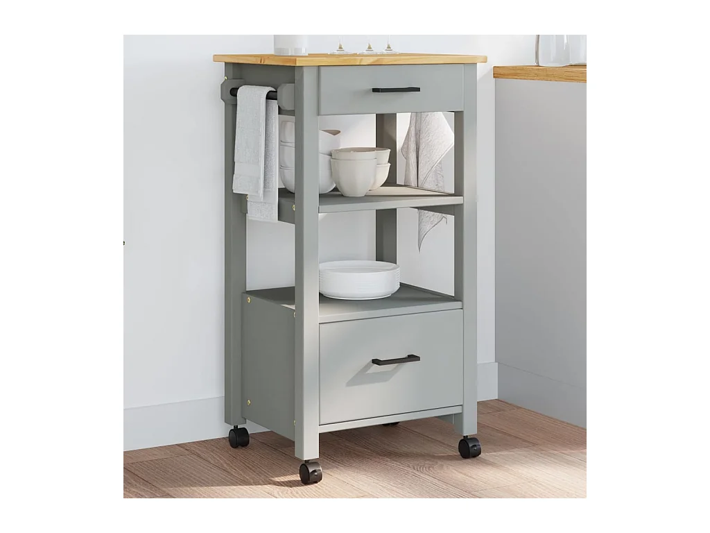 Carrello da Cucina MONZA 48x40x90 cm in Legno Massello di Pino