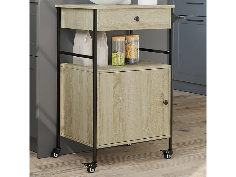 Carrito de cocina madera ingeniería roble Sonoma 56x43x89,5 cm