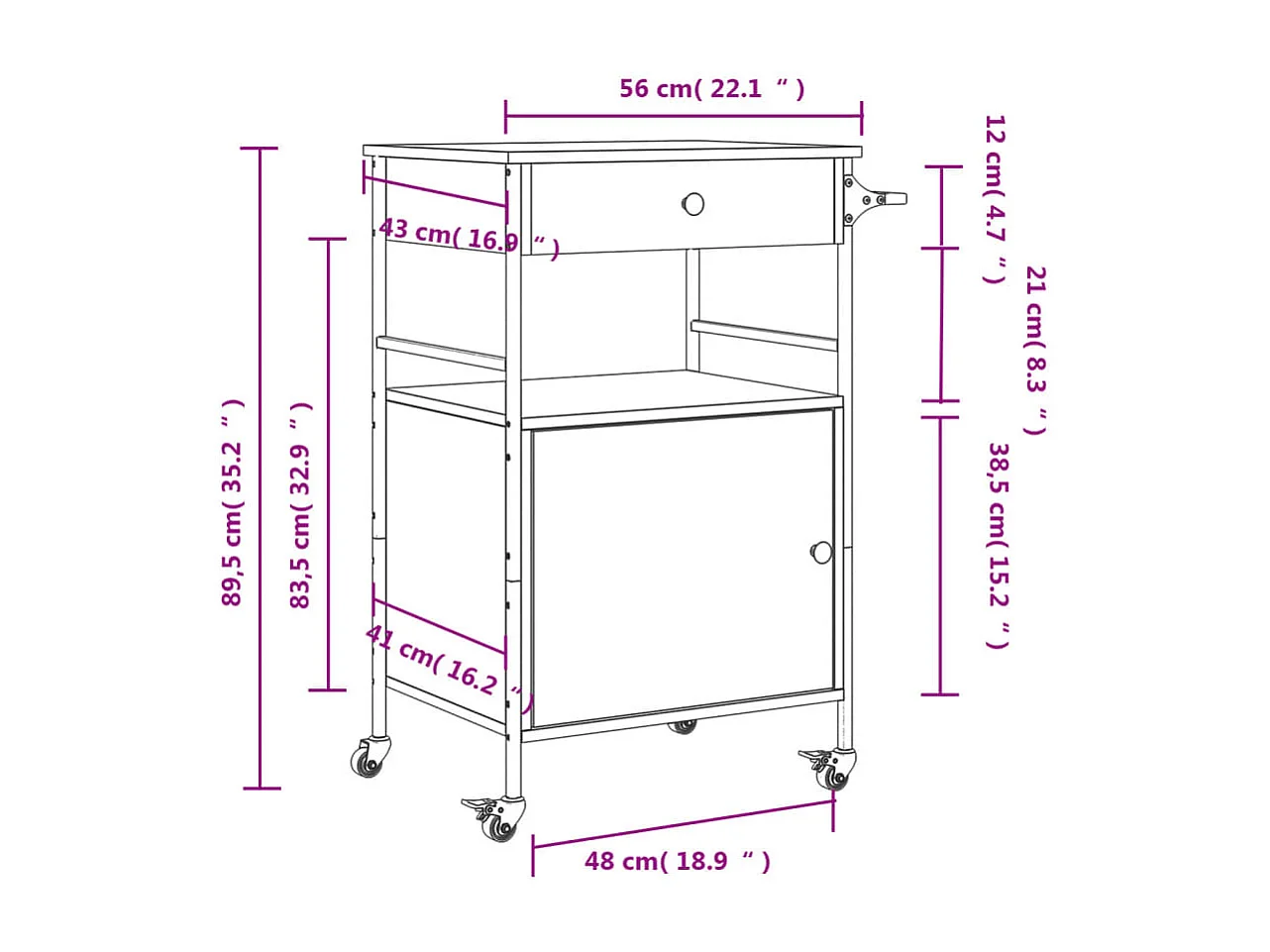 Chariot de cuisine chêne sonoma 56x43x89,5 cm bois d'ingénierie