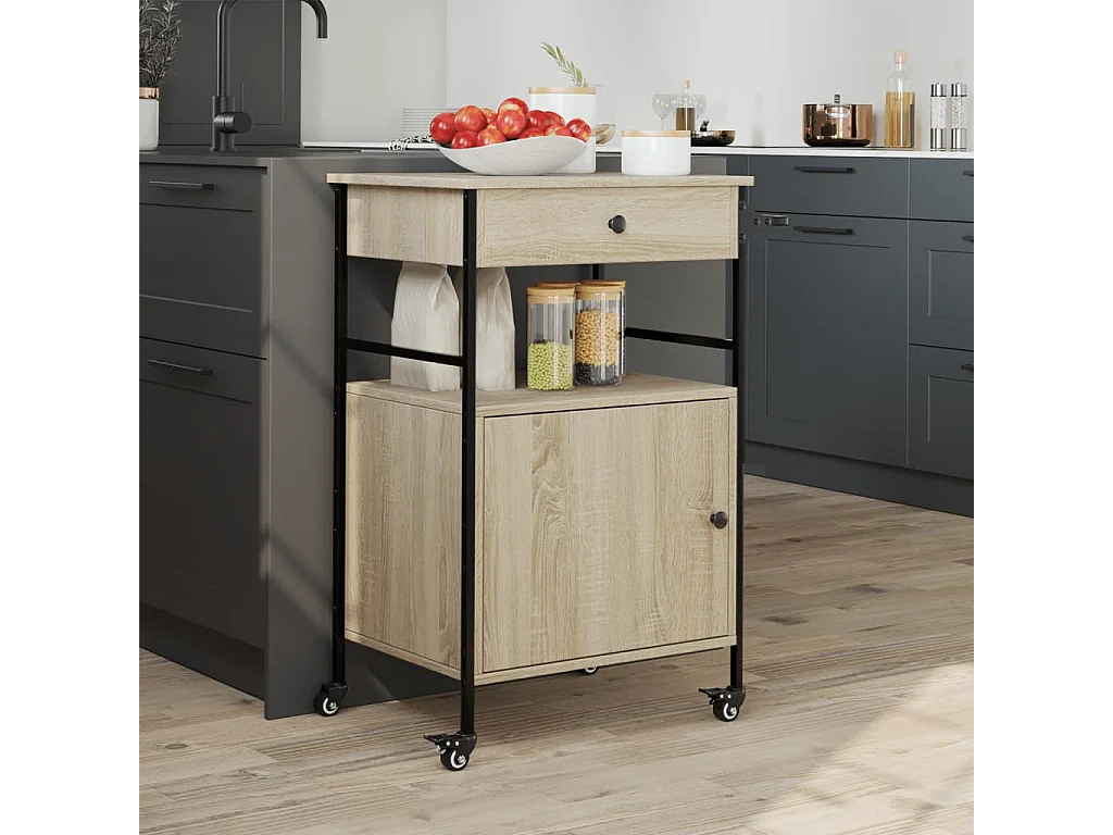 Chariot de cuisine chêne sonoma 56x43x89,5 cm bois d'ingénierie
