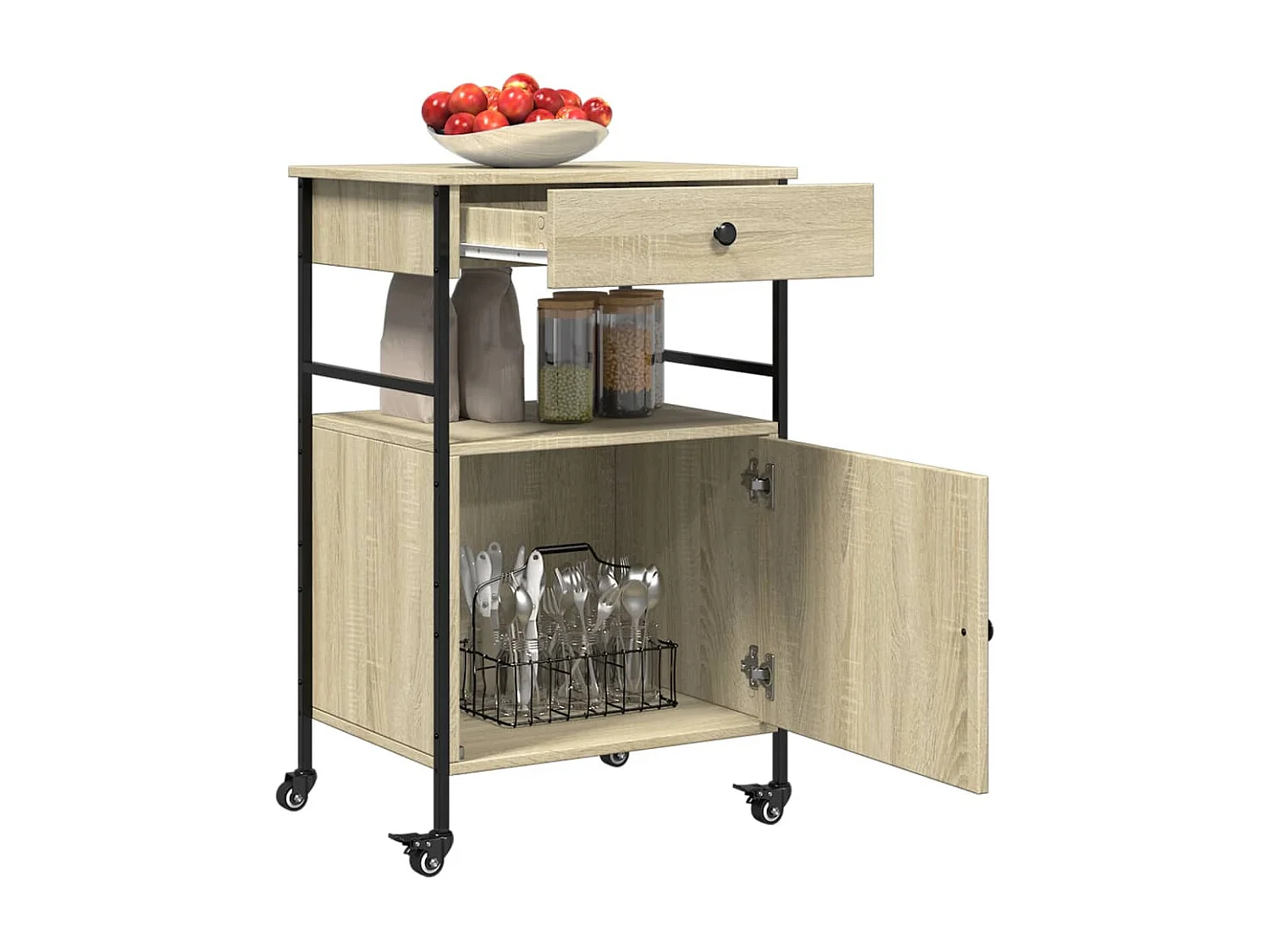 Chariot de cuisine chêne sonoma 56x43x89,5 cm bois d'ingénierie