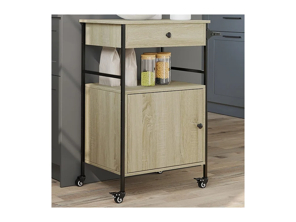 Chariot de cuisine chêne sonoma 56x43x89,5 cm bois d'ingénierie