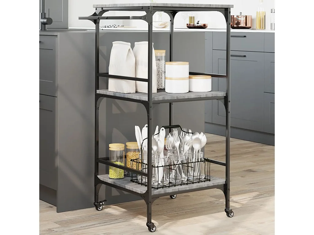 Carrito de cocina madera ingeniería gris Sonoma 60,5x50x105 cm