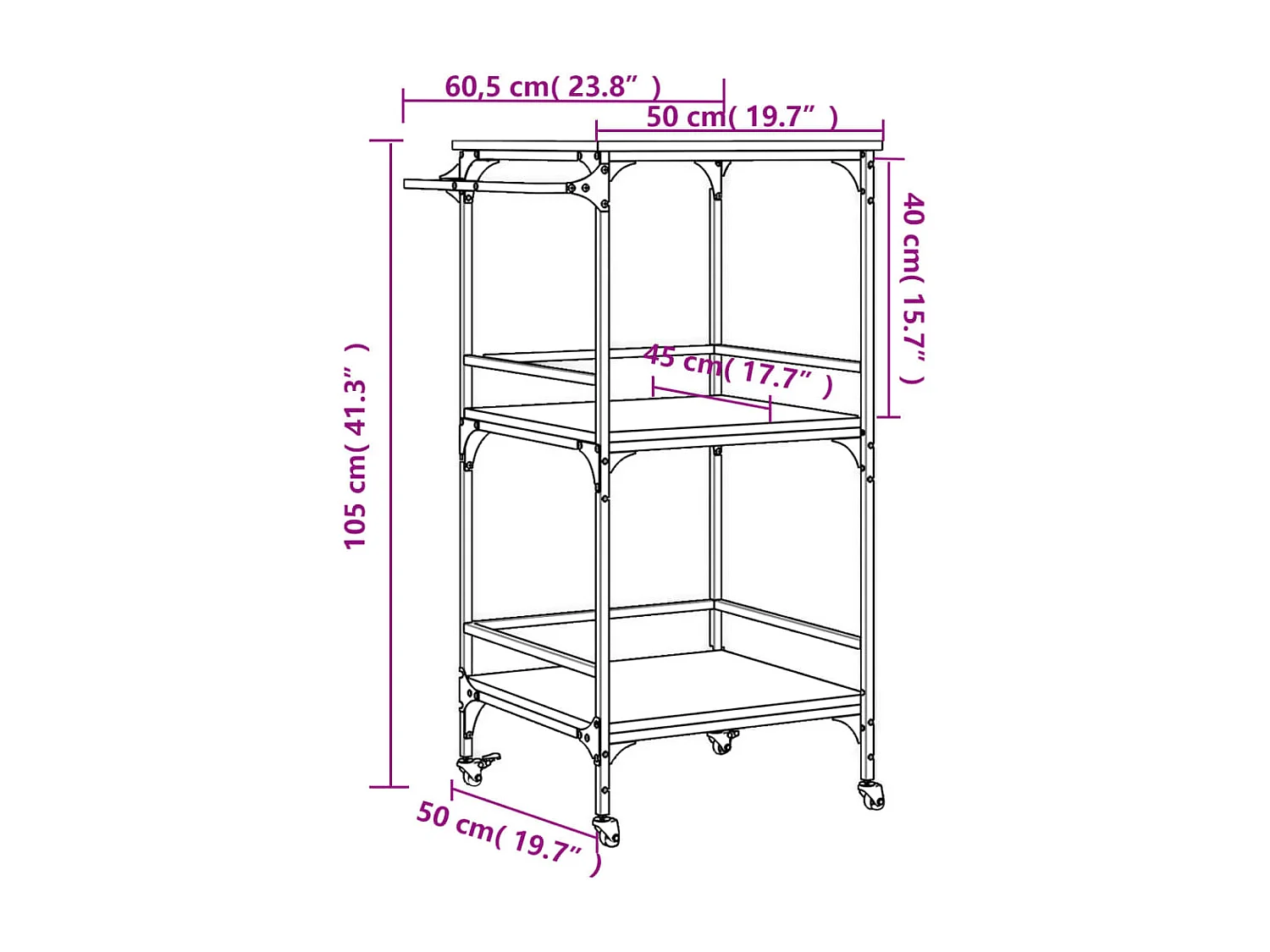 Chariot de cuisine sonoma gris 60,5x50x105 cm bois d'ingénierie