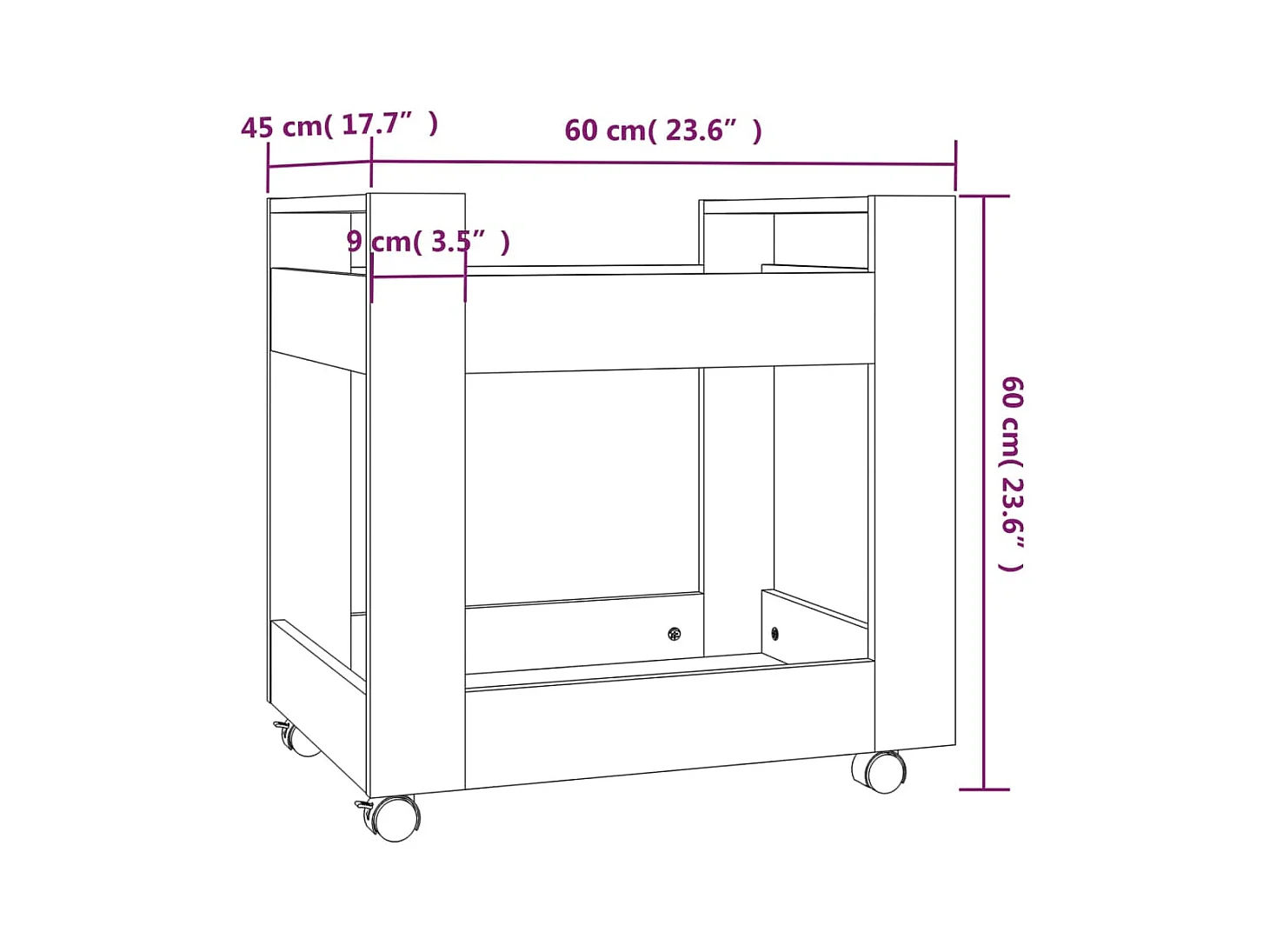 Carrito de escritorio contrachapada gris hormigón 60x45x60 cm