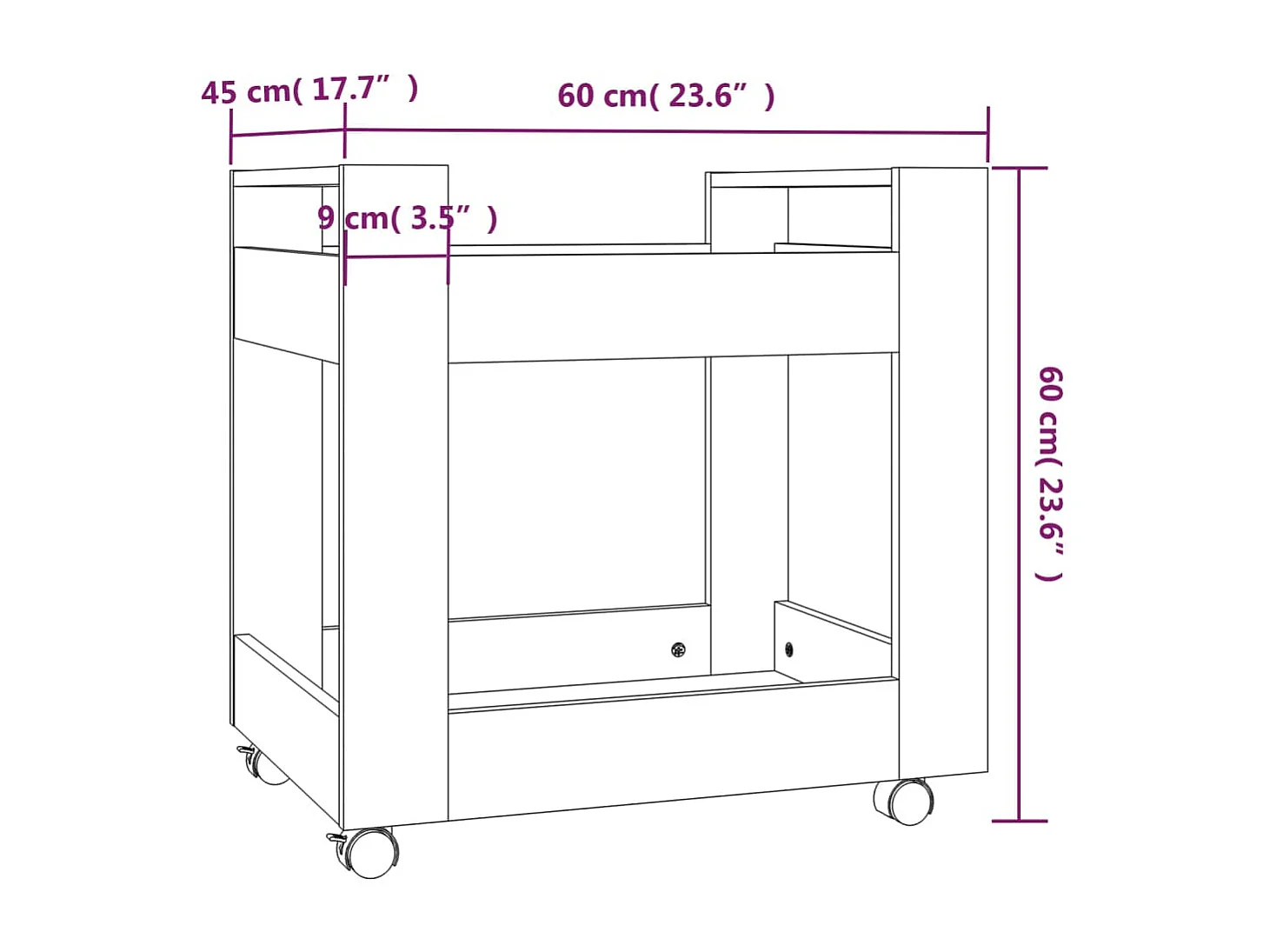 Chariot de bureau Gris béton 60x45x60 cm Bois d'ingénierie