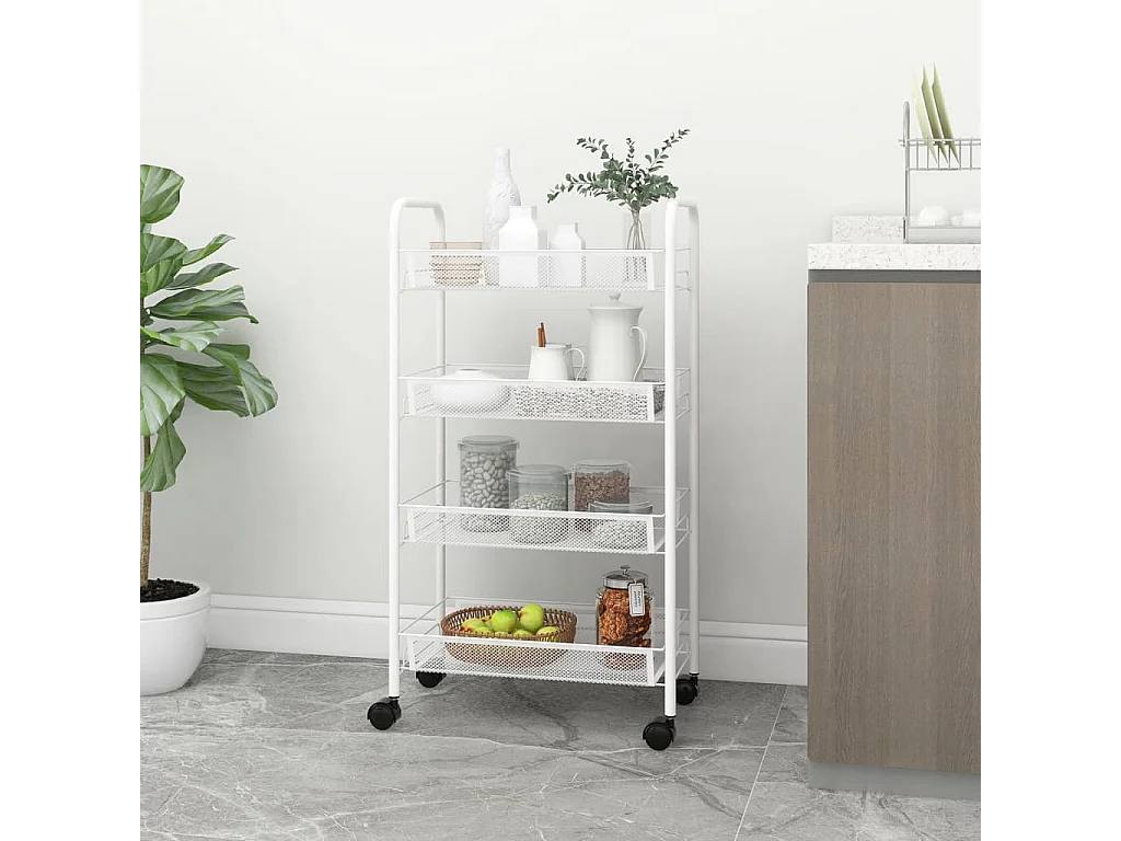 Keukentrolley 4-laags 46x26x85 cm ijzer wit