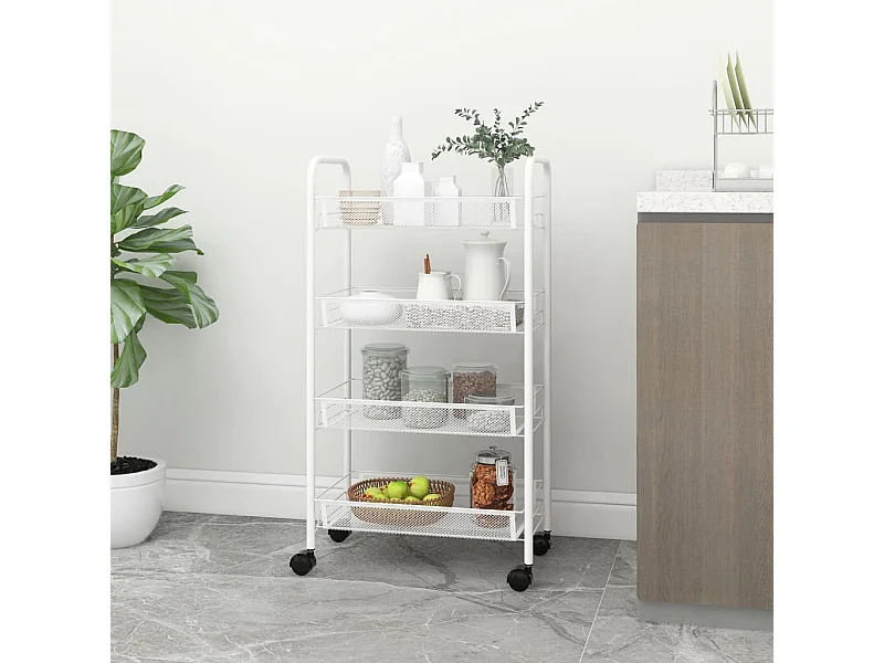 Chariot de cuisine à 4 niveaux Blanc 46x26x85 cm Fer