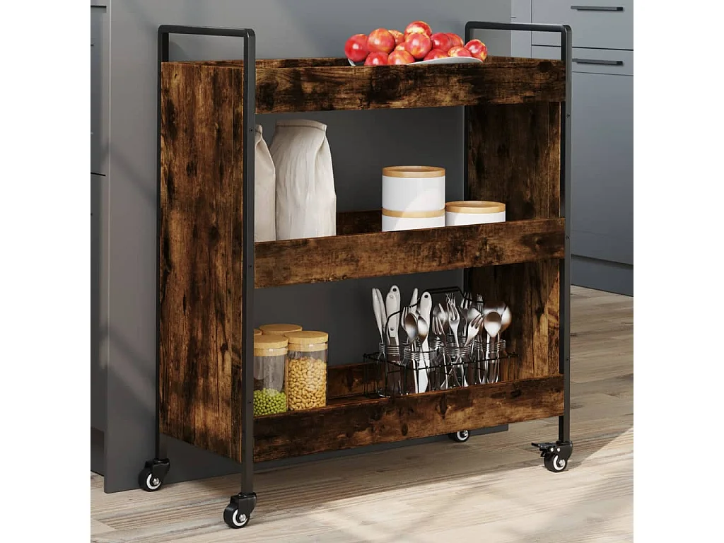 Keukentrolley 70x30x82 cm bewerkt hout gerookt eikenkleurig