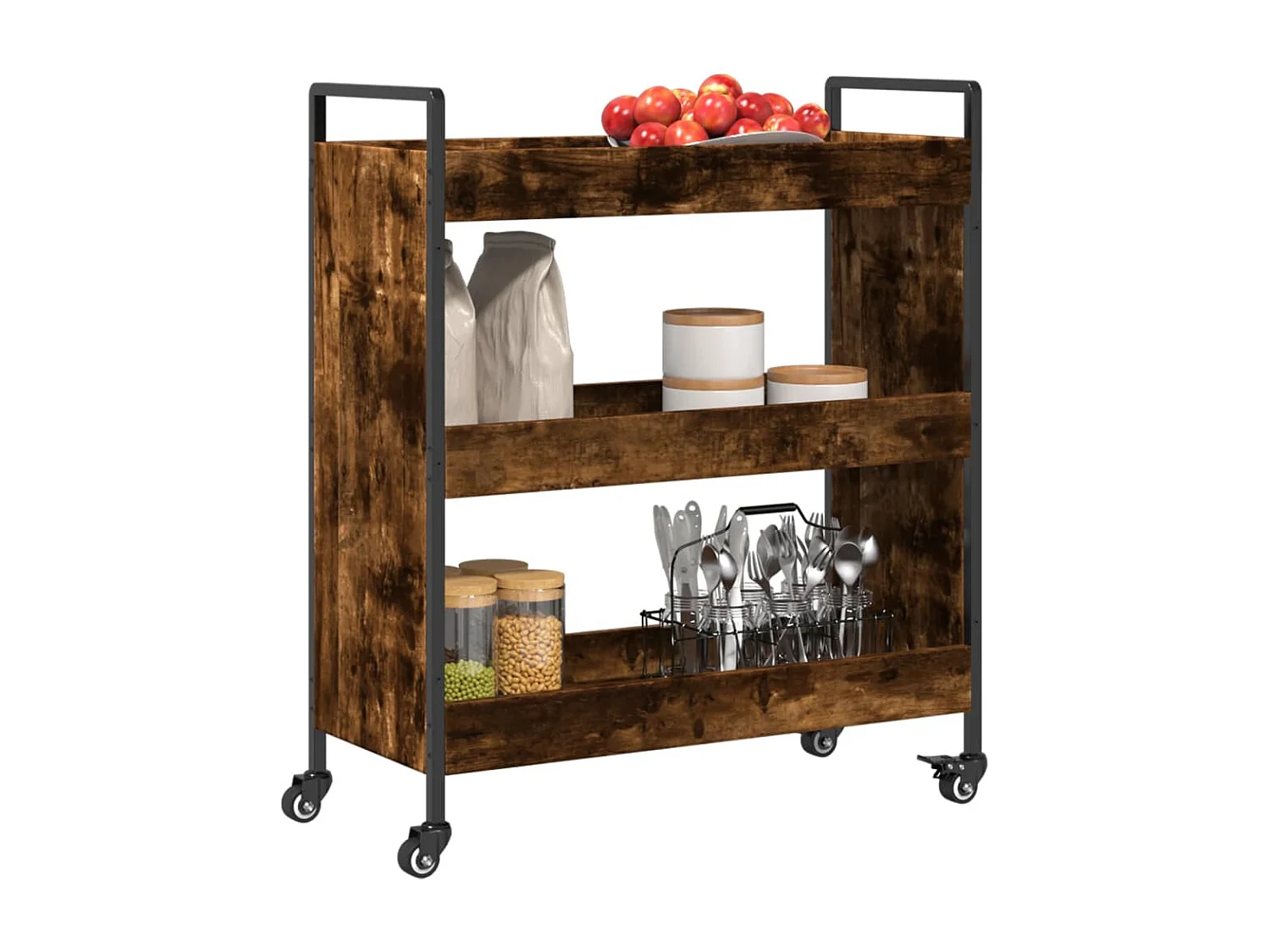 Keukentrolley 70x30x82 cm bewerkt hout gerookt eikenkleurig