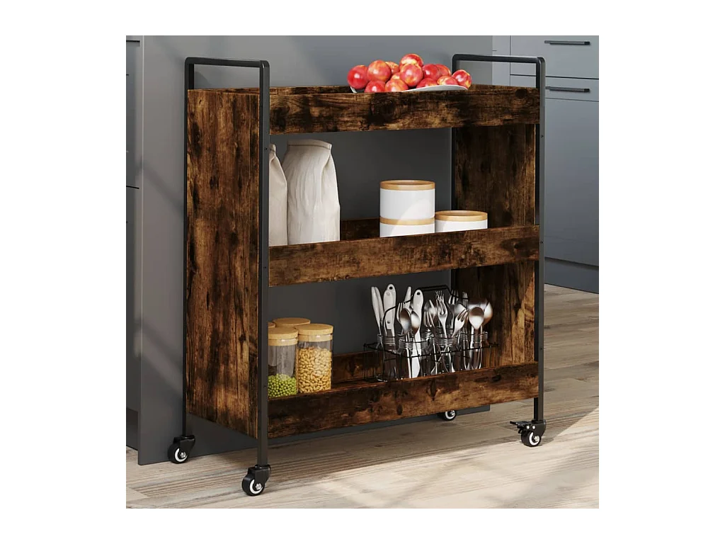 Chariot de cuisine chêne fumé 70x30x82 cm bois d'ingénierie