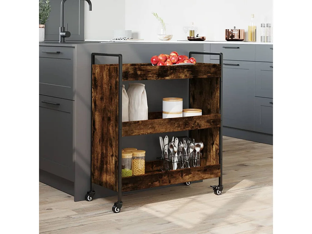 Chariot de cuisine chêne fumé 70x30x82 cm bois d'ingénierie