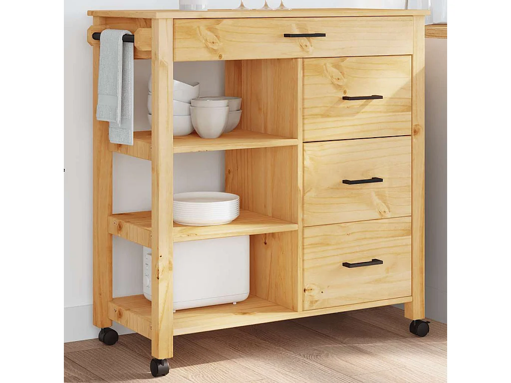 Chariot de cuisine MONZA 84x40x88,5 cm bois massif de pin