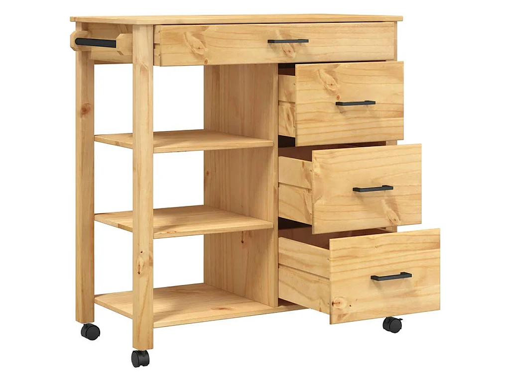 Chariot de cuisine MONZA 84x40x88,5 cm bois massif de pin