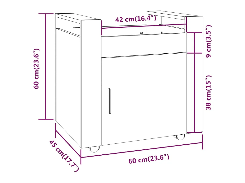 Bureaukastje 60x45x60 cm bewerkt hout bruin eikenkleur